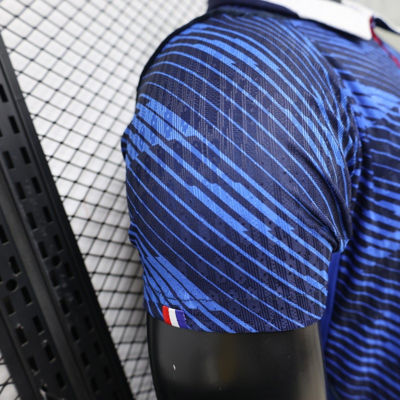 Player Version 2026 France Home Blue with Diagonal Brushstroke Stripe Polo Collar Jersey