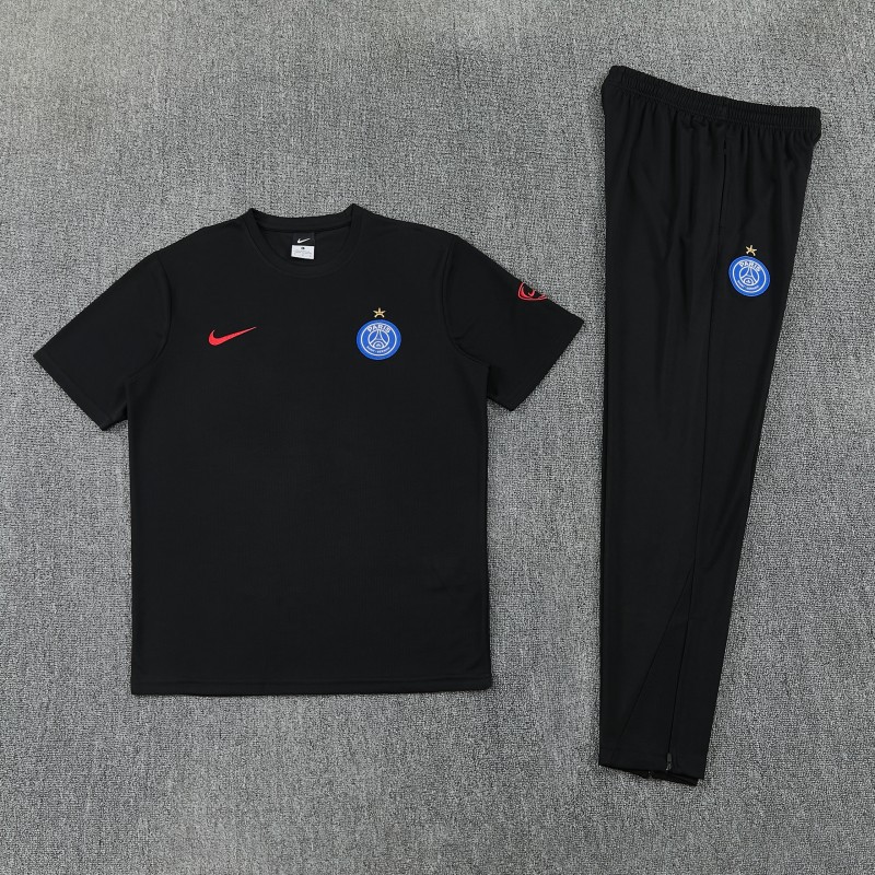 26/27 Paris Saint-Germain Black  Short Sleeve Tracksuit + Long Pants