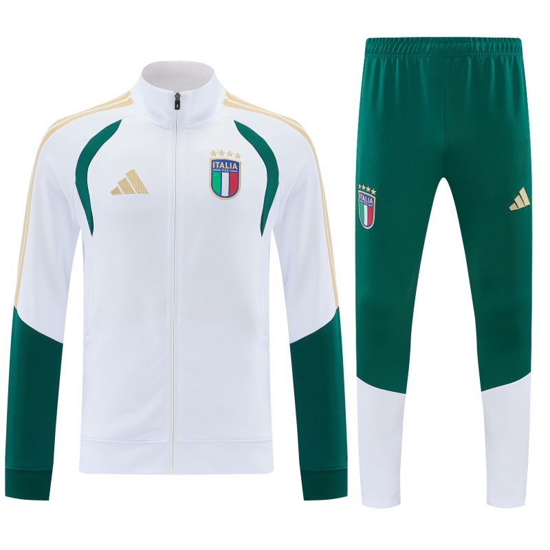 26/27 Italy White & Green Full Zipper Jacket Tracksuit + Long Pants