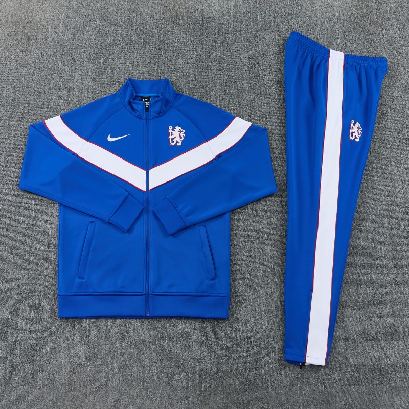 26/27 Chelsea  Blue&White Full Zipper Jacket Tracksuit + Long Pants