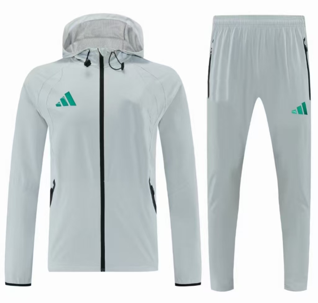 26/27 Adidas Light Grey  Full Zipper Hooded Windbreaker Jacket Tracksuit + Long Pants