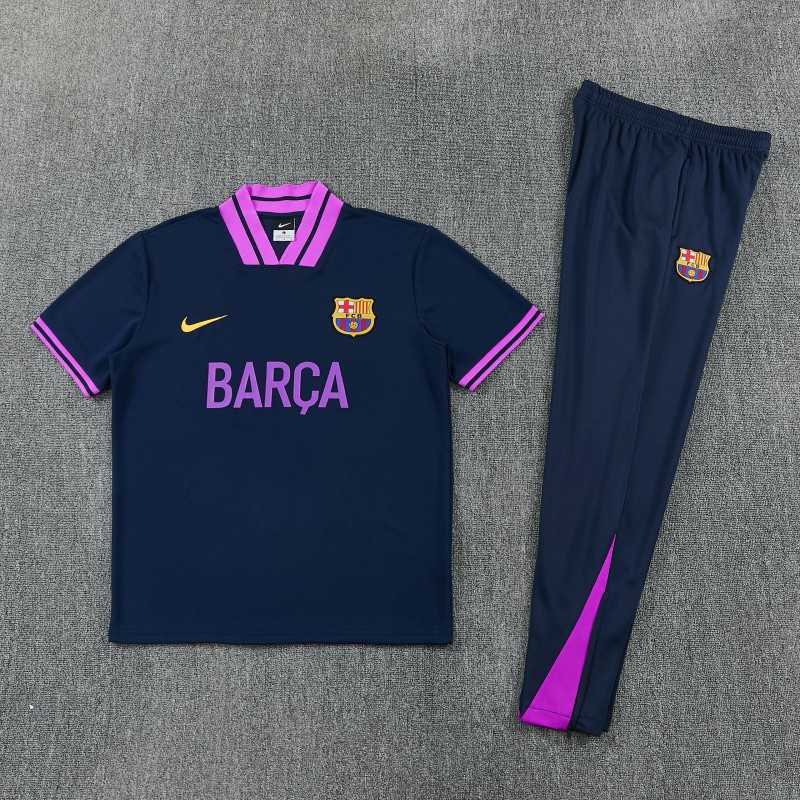26/27 FC Barcelona Navy Blue with Purple  Short Sleeve Tracksuit + Long Pants