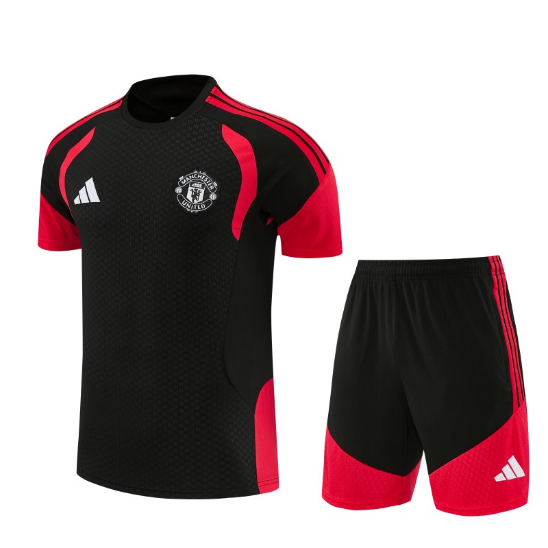 26/27 Manchester United Black &Red Short Sleeve+Soccer Shorts