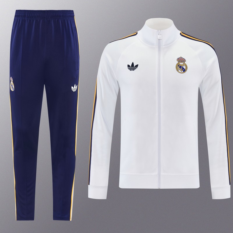 26/27 Real Madrid White Full Zipper Jacket Tracksuit + Long Pants