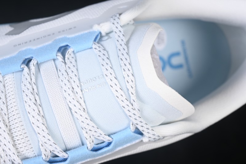 On Cloudmonster 3 Cushioned Running Shoes – White/Light Blue with Silver-Grey Logo