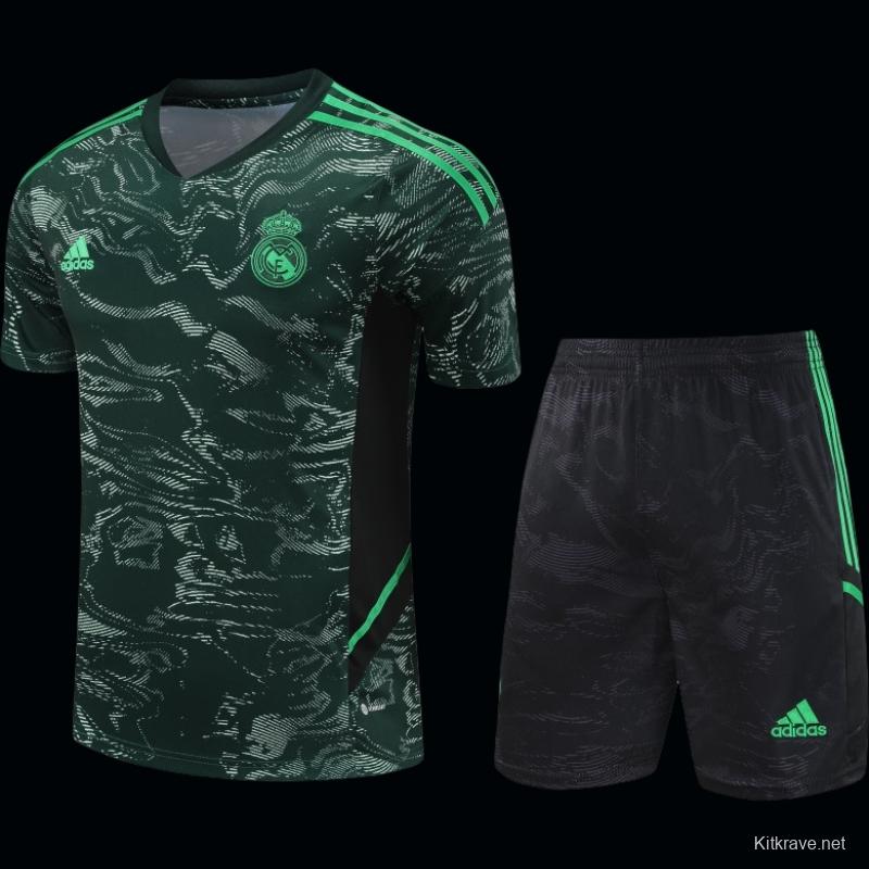 23-24 Real Madrid Black Green Pattern Short Sleeve+Shorts