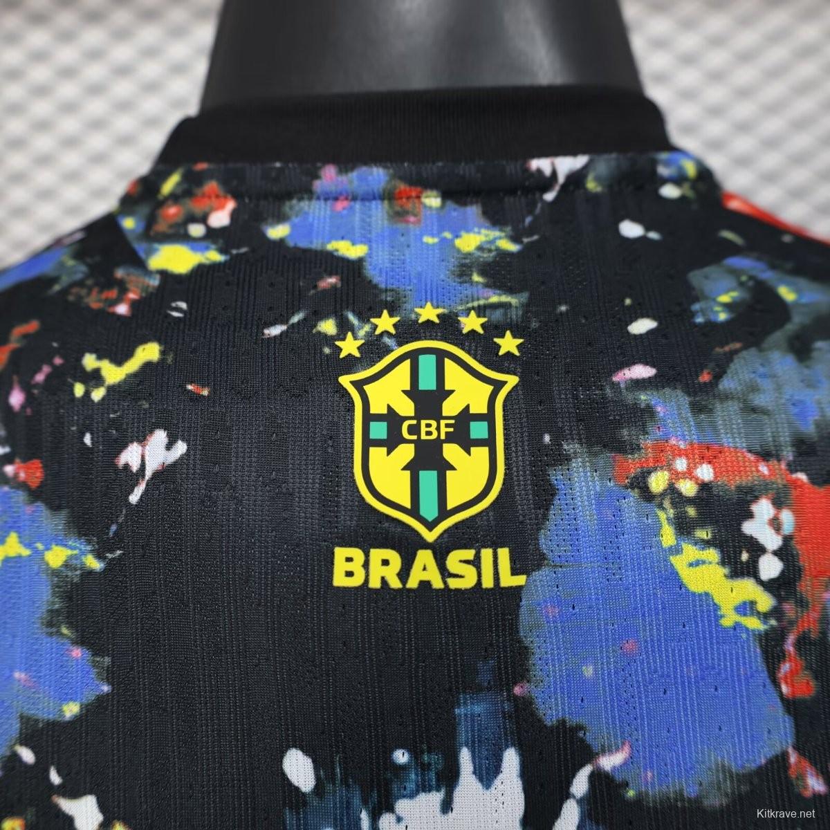 Player Version 2025 Brazil Black with Jesus Christ Artwork Jersey
