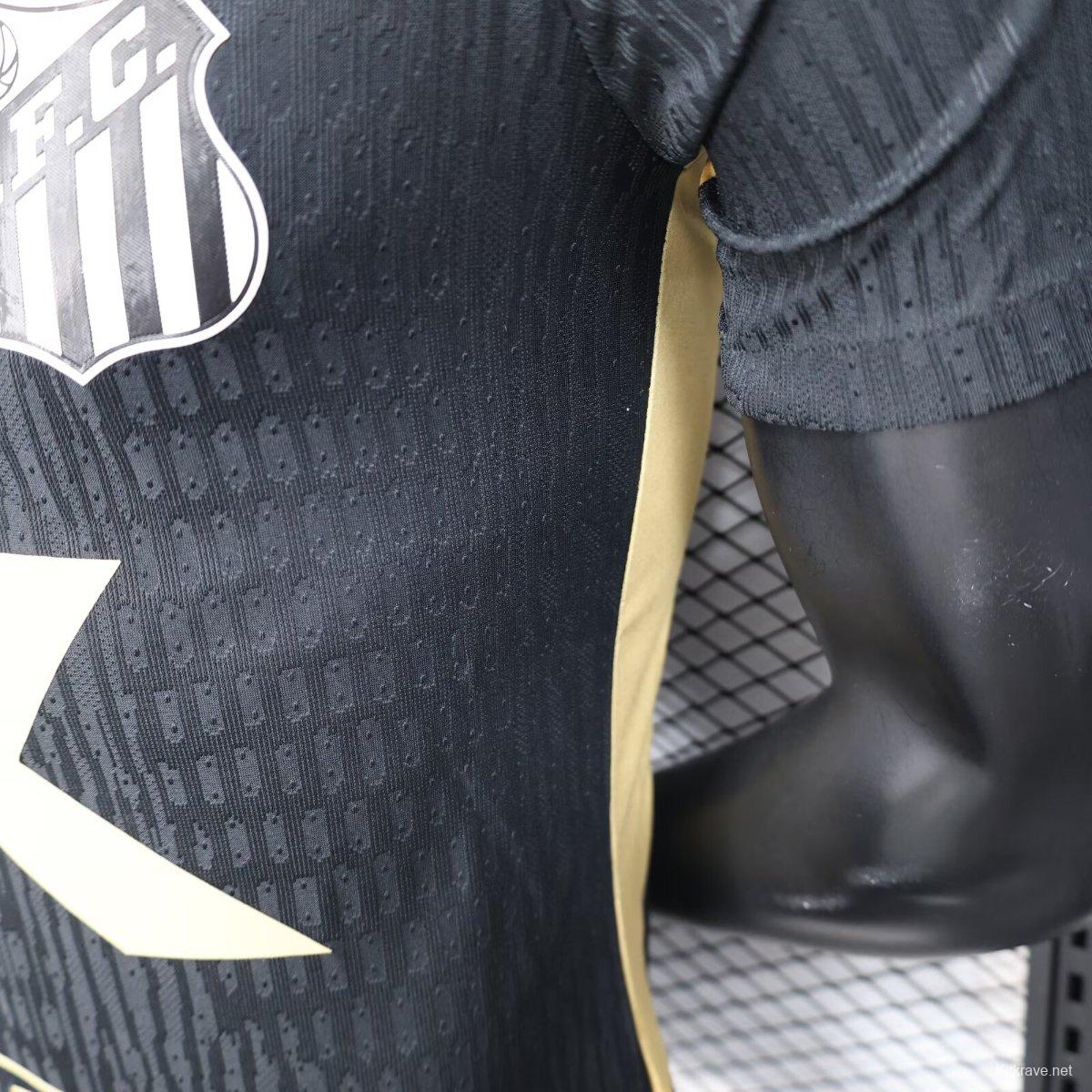 Player Version 25/26 Santos FC Black with Textured Pattern Jersey With Full Sponsors