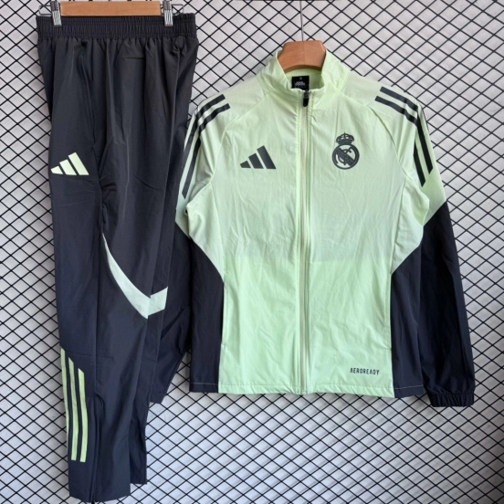25/26 Real Madrid Green Full Zipper Windbreaker + Long Pants