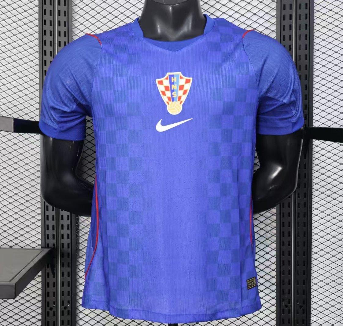 Player Version 2026 Croatia Away Blue with Subtle Checkerboard Pattern Jersey