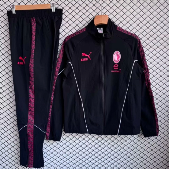 25/26 AC Milan Black with Red Full zipper Jacket Tracksuit+ long pants