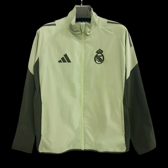 25/26 Real Madrid Light Green and Grey Full Zipper Windbreaker
