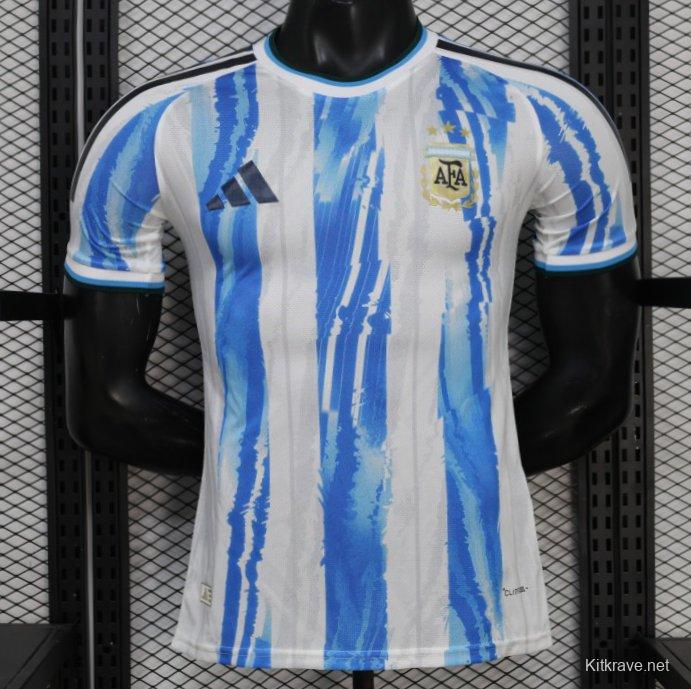 2026 Player Version Argentina White and Light Blue with Brushstroke Stripes Jersey