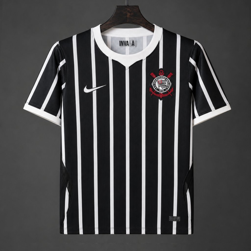 25/26 Corinthians Away Black White Pinstripes Jersey