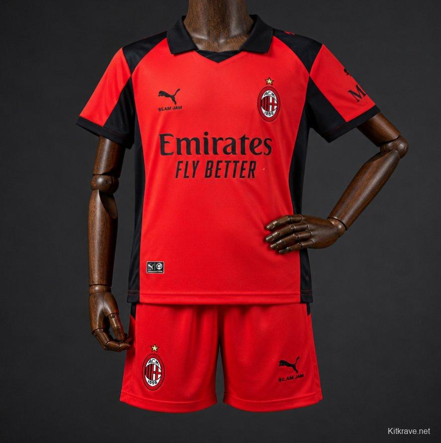 25/26 Kids AC Milan x Slam Jam Limited Edition Long Sleeve Red Forth Jersey