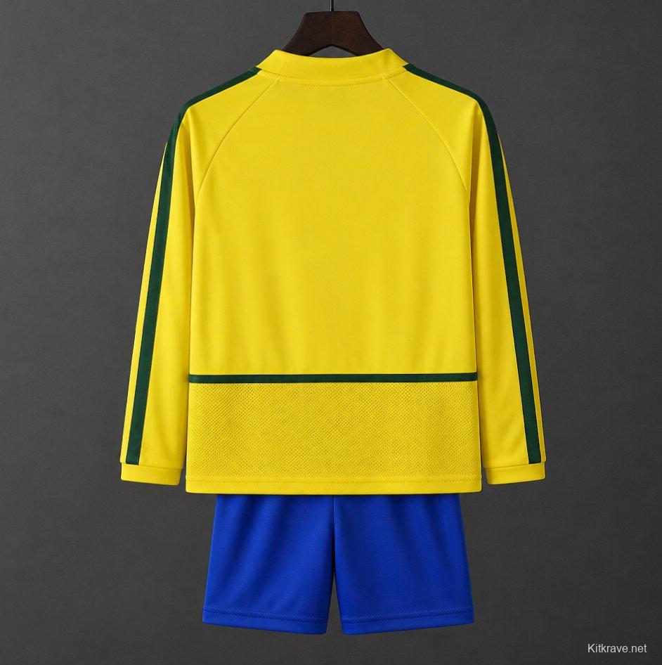 Retro Kids 2002 Brazil Home Long Sleeve Jersey