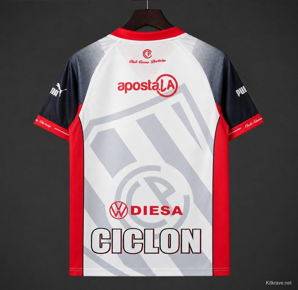 2026/27 Cerro Porteño White with Navy Blue Sleeve Away Jersey