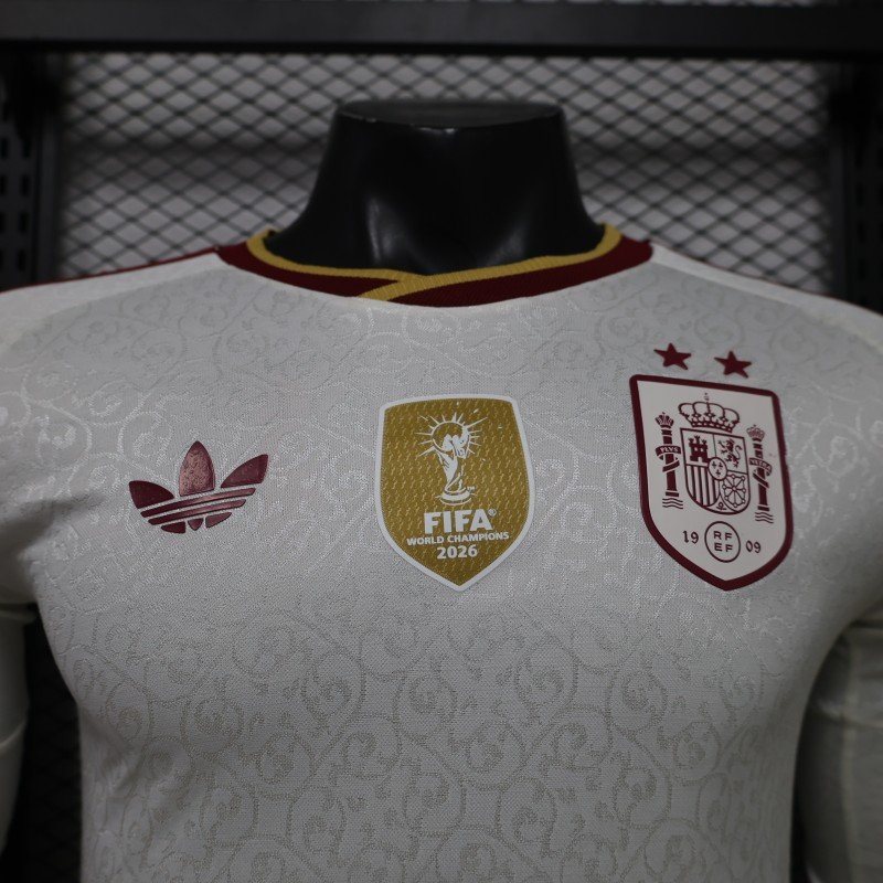 Player Version 2 Star 2026 Spain Away White Long Sleeve Jersey With Champion Patch