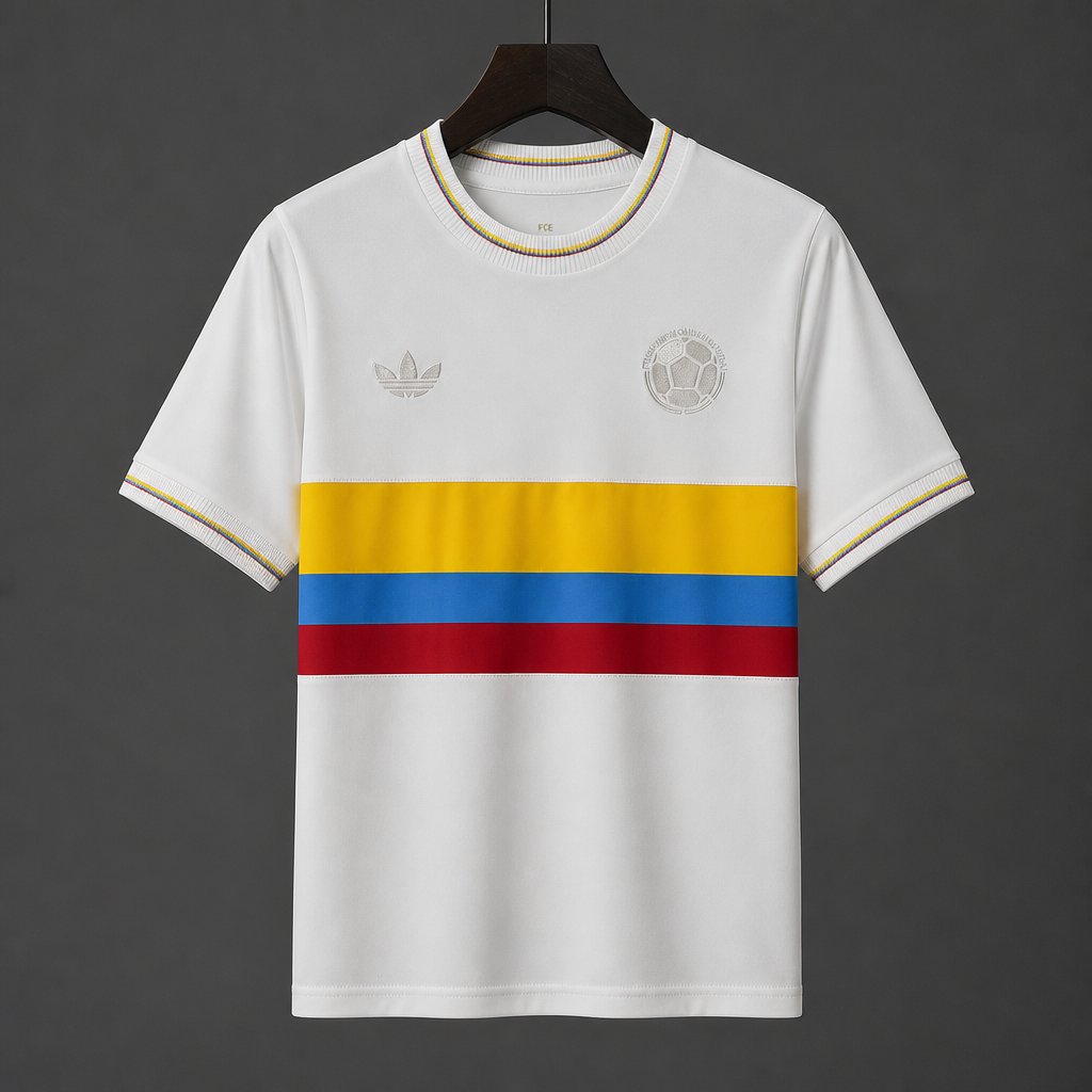 Retro 1990 Colombia White With Tricolor Stripes Away Jersey
