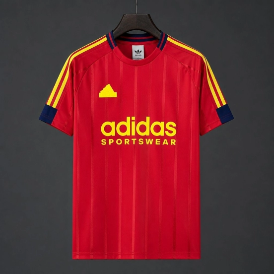 26/27 Adidas Originals  Red with Yellow Stripe Retro Football T-Shirt