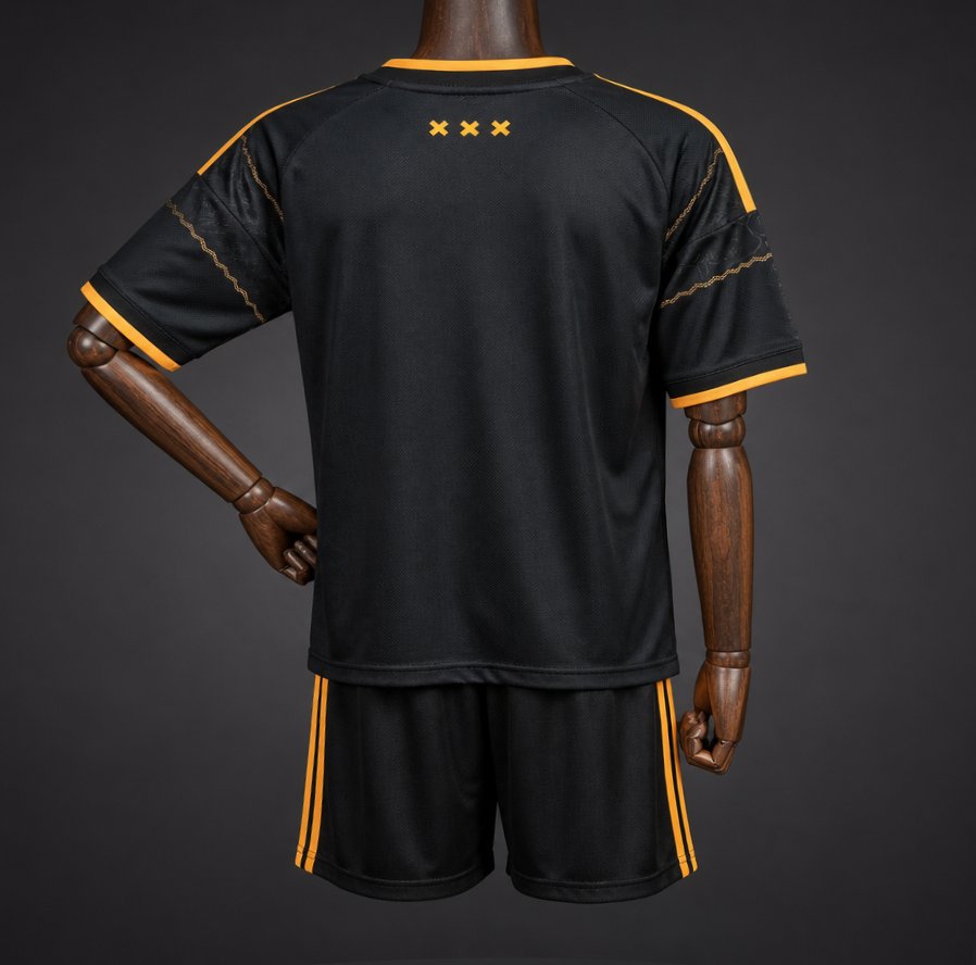 Kids 26/27 Ajax Black & Gold Away Jersey Kit