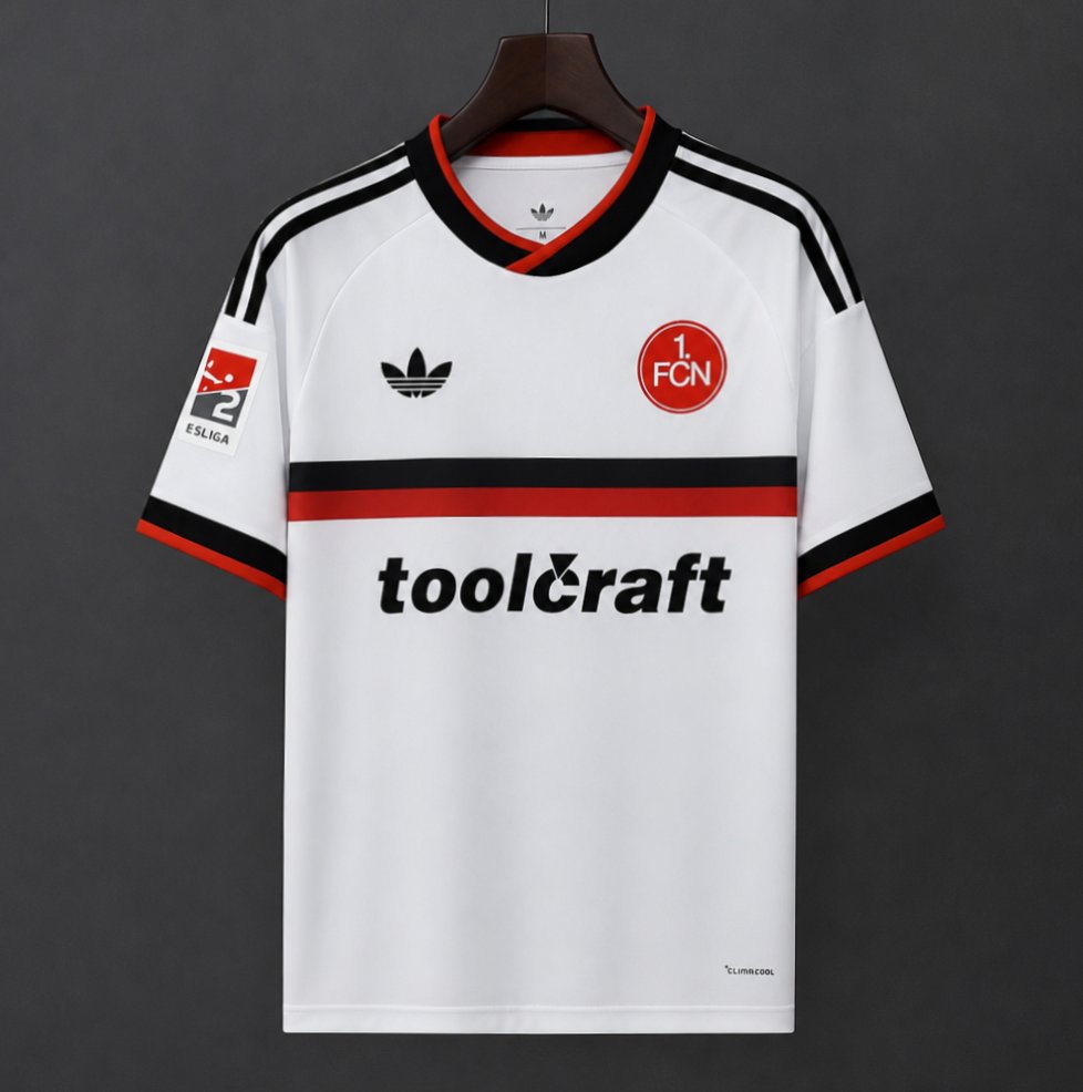 26/27 1. FC Nürnberg White with Black & Red Stripe Away Jersey